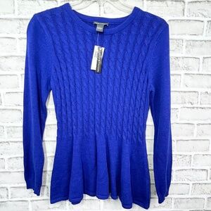 NWT($68)🤩 |•CHELSEA & THEODORE•| Cobalt Blue Flutter Bottom Sweater Size Large